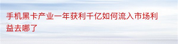 手机黑卡产业一年获利千亿如何流入市场利益去哪了