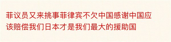 菲议员又来挑事菲律宾不欠中国感谢中国应该赔偿我们日本才是我们最大的援助国